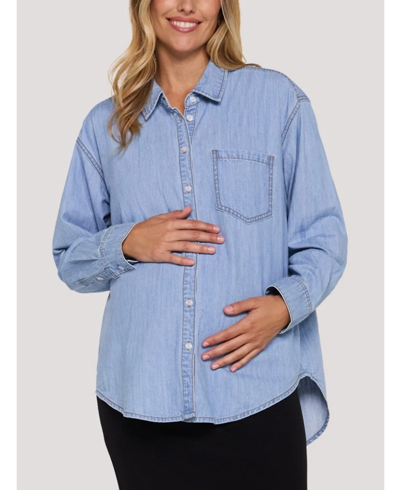 Motherhood Maternity Long Sleeve Button-Up Denim Shirt