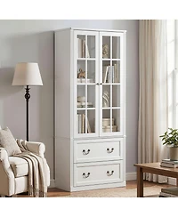 Homsee 80" Tall 2-Drawer 2-Door Storage Cabinet - Living Room Organizer | Floor to Ceiling Bookcase