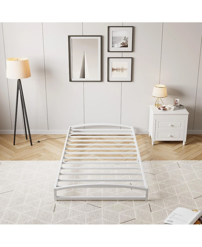 homfan Metal Platform Bed Frame with Arch Headboard and Footboard, Low Profile Bed with Steel Slats, No Box Spring Needed