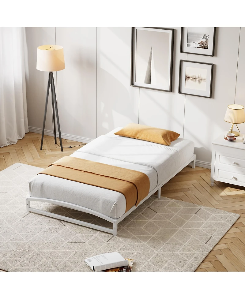 homfan Metal Platform Bed Frame with Arch Headboard and Footboard, Low Profile Bed with Steel Slats, No Box Spring Needed