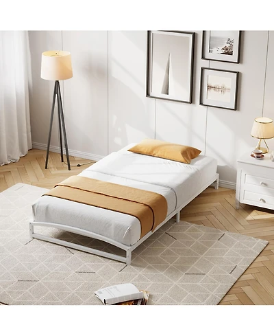 homfan Metal Platform Bed Frame with Arch Headboard and Footboard, Low Profile Bed with Steel Slats, No Box Spring Needed
