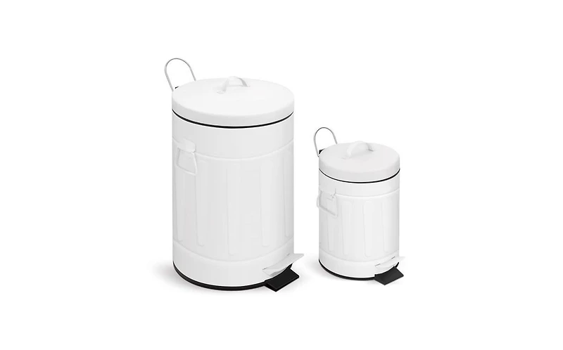 Mega Casa 3.2 Gal and 0.8 Gal Old Time Style Round White Metal Step-on Trash Can Set