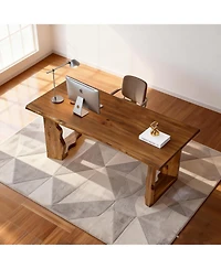 Tribesigns Live Edge Rustic Solid Wood Conference Table for 6 People, Farmhouse Meeting Table Executive Desk Workstation for Home Office