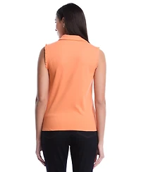 Rafaella Women's Petite Ruffle Trim Sleeveless Polo Shirt