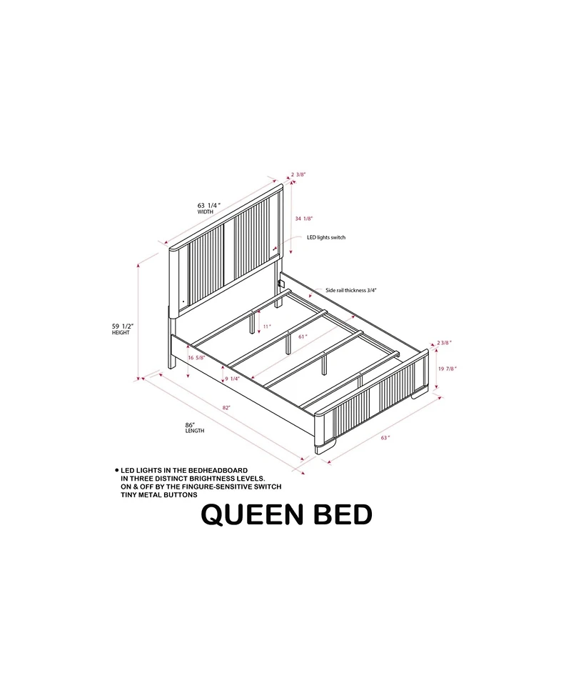 Kings Brand Furniture Sierra Modern Fluted Bed with Led Headboard