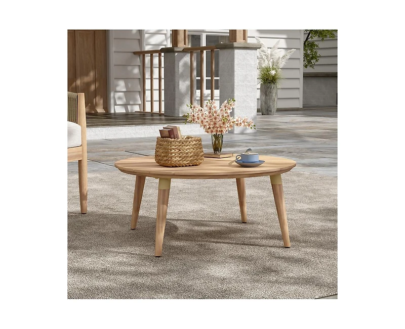 sumyeg Verona Outdoor Round Acacia Wood Coffee Table Natural Finish