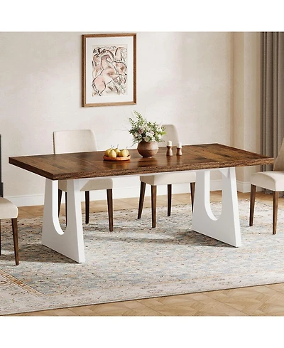 Tribesigns Dining Table for 6-8 People, 70.9-Inch Wood Rustic Rectangular Table with White Wooden Legs, Home Furniture