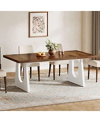 Tribesigns Dining Table for 6-8 People, 70.9-Inch Wood Rustic Rectangular Table with White Wooden Legs, Home Furniture