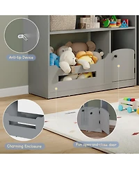 homfan 2-Tier Kids Bookshelf and Toy Storage with Motion Sensor Light, 36.6" Wide Wooden Bookcase for Nursery, Playroom Bedroom