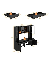 Homsee Giant 90.6 Inch 8-Door 4-Drawer Desk ,Aluminum Frame Glass Cabinet, 3-Color Led Lighting, Home Office Conference Table