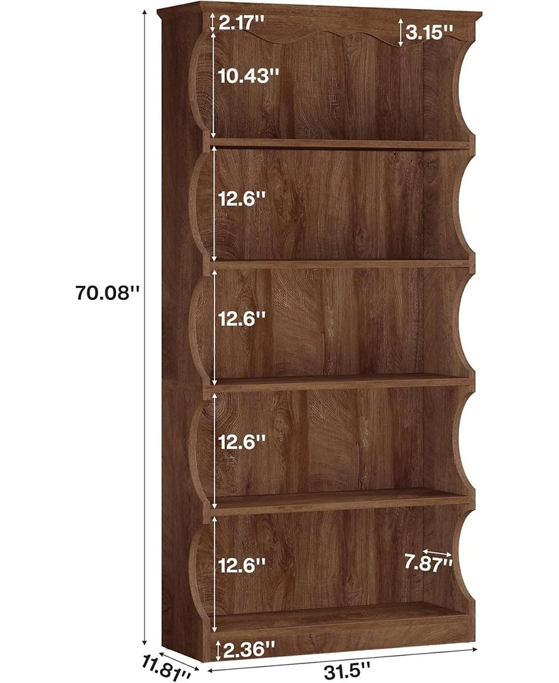Tribesigns 70-Inch Tall Bookcase, 5-Tier Open Bookshelf with Unique Curved-Edge Design, for Living Room, Home Office, Bedroom