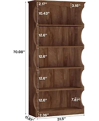 Tribesigns 70-Inch Tall Bookcase, 5-Tier Open Bookshelf with Unique Curved-Edge Design, for Living Room, Home Office, Bedroom