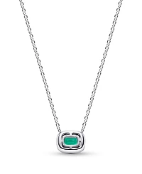 Pandora Rectangular Sparkling Green Halo Pendant Necklace