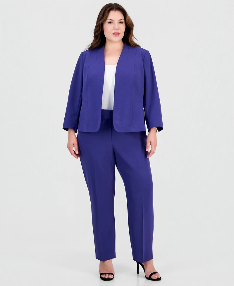 Kasper Plus Open-Front 3/4-Sleeve Cardigan