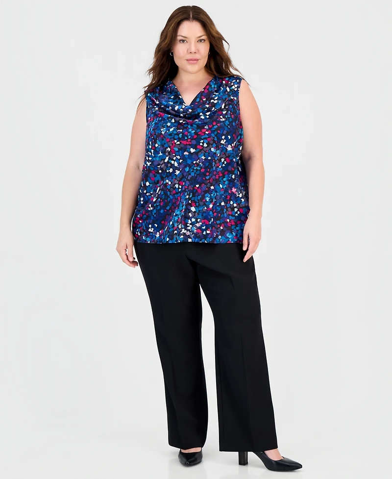 Kasper Plus Cowl-Neck Sleeveless Satin Blouse