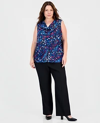 Kasper Plus Cowl-Neck Sleeveless Satin Blouse