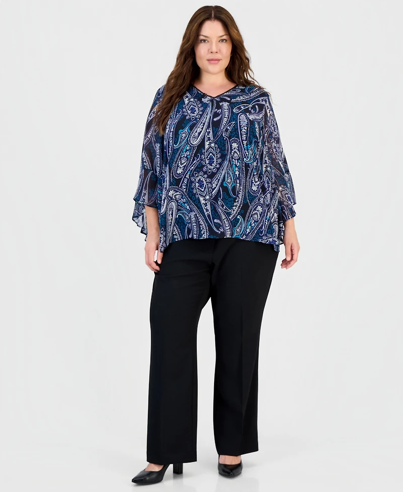 Kasper Plus V-Neck Ruffle-Sleeve Blouse