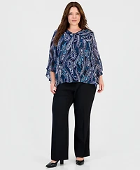 Kasper Plus V-Neck Ruffle-Sleeve Blouse