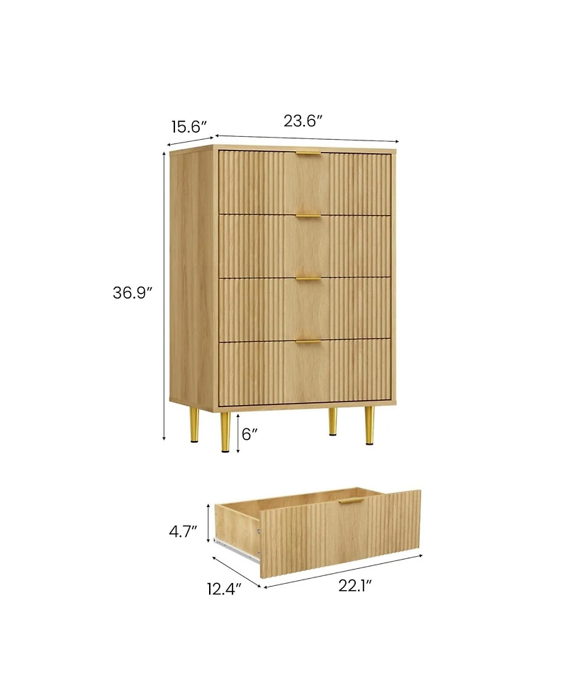 gaomon Fluted 4-Drawer Dresser, 36.9" Tall Modern Wooden Chest with Metal Handles for Bedroom, Living Room, Hallway