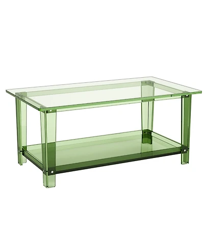 Gouun Transparent Acrylic 2-Tier Coffee Table with Storage Shelf