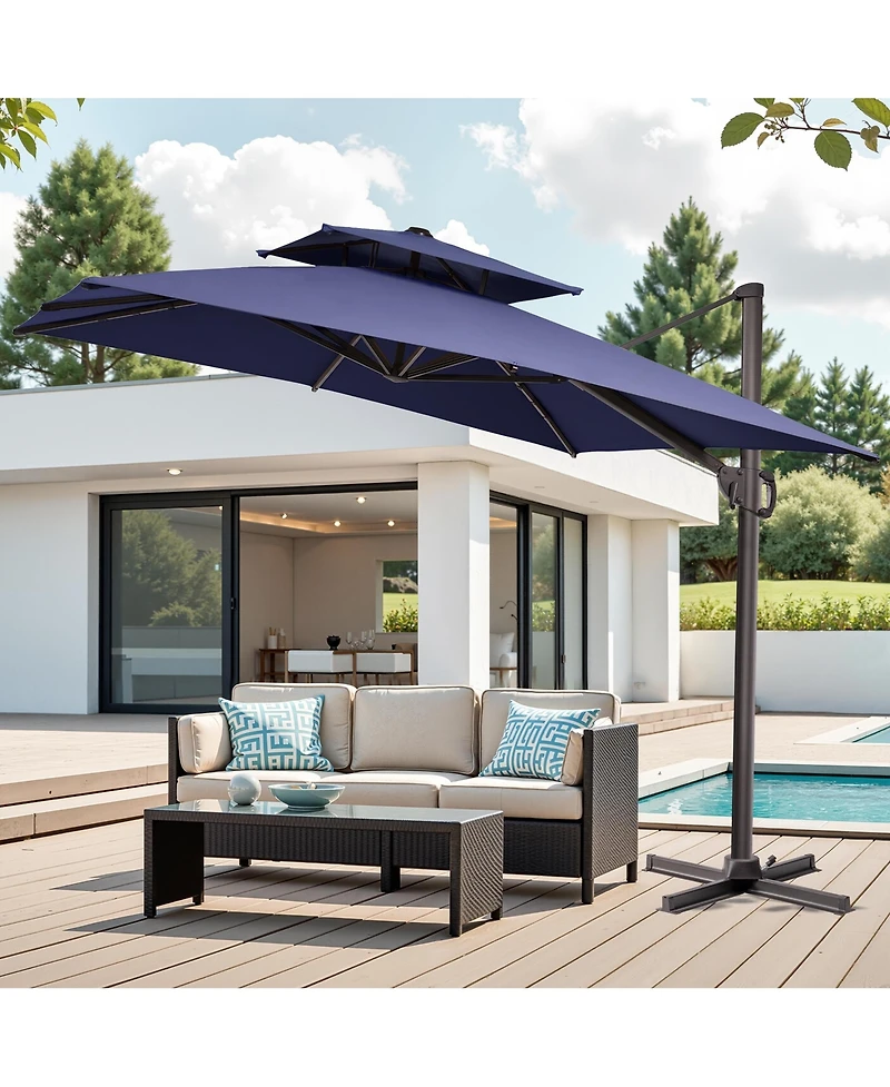 Pellebant Outdoor Patio Double Top 10x10 Ft Square Aluminum Cantilever Umbrella