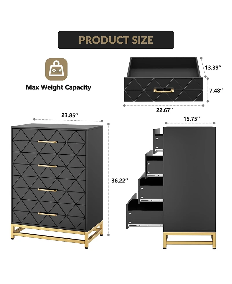 gaomon Storage Cabinet, 4 Drawer Triangle Pattern Chest