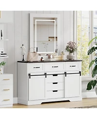 gaomon 6 Drawer Dresser with Mirror, Makeup Vanity Chest with Sliding Barn Doors for Bedroom