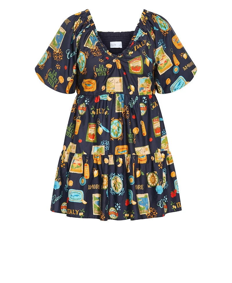 City Chic Women's Fantasy Dolce Print Puff Sleeve Mini Dress