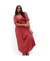 City Chic Women's Bella Stripe Tie Front Maxi Dress