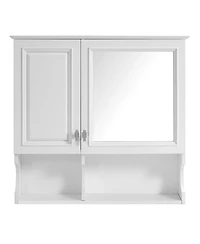 Airsurfer 30 Inch Mirror Medicine Cabinet with Open Shelves Wall Mounted Home Storage Cabinet with Doors and Adjustable Shelf Bathroom Storage