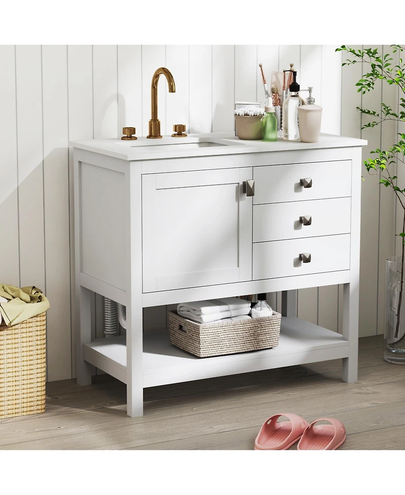 Casainc Freestanding Bathroom Vanity Unit with Basin and Floor Storage Cabinet