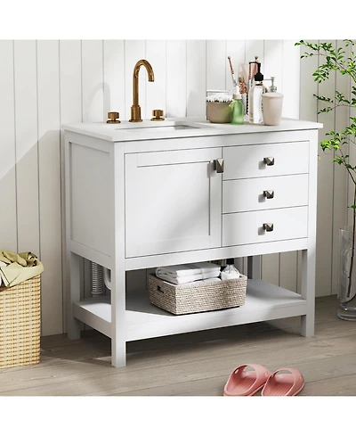Casainc Freestanding Bathroom Vanity Unit with Basin and Floor Storage Cabinet