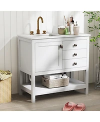 Casainc Freestanding Bathroom Vanity Unit with Basin and Floor Storage Cabinet