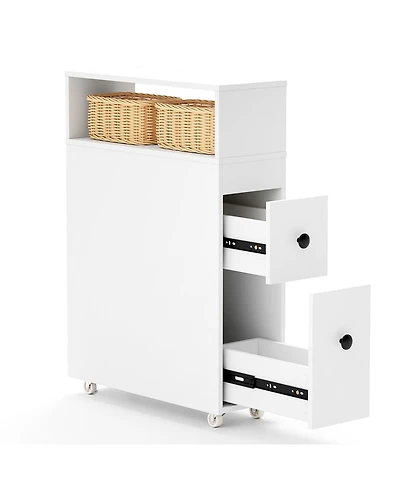 sumyeg Mdf, Engineered Wood Deep Slide-Out Drawers Slim Bathroom Cabinet Wooden Organizer