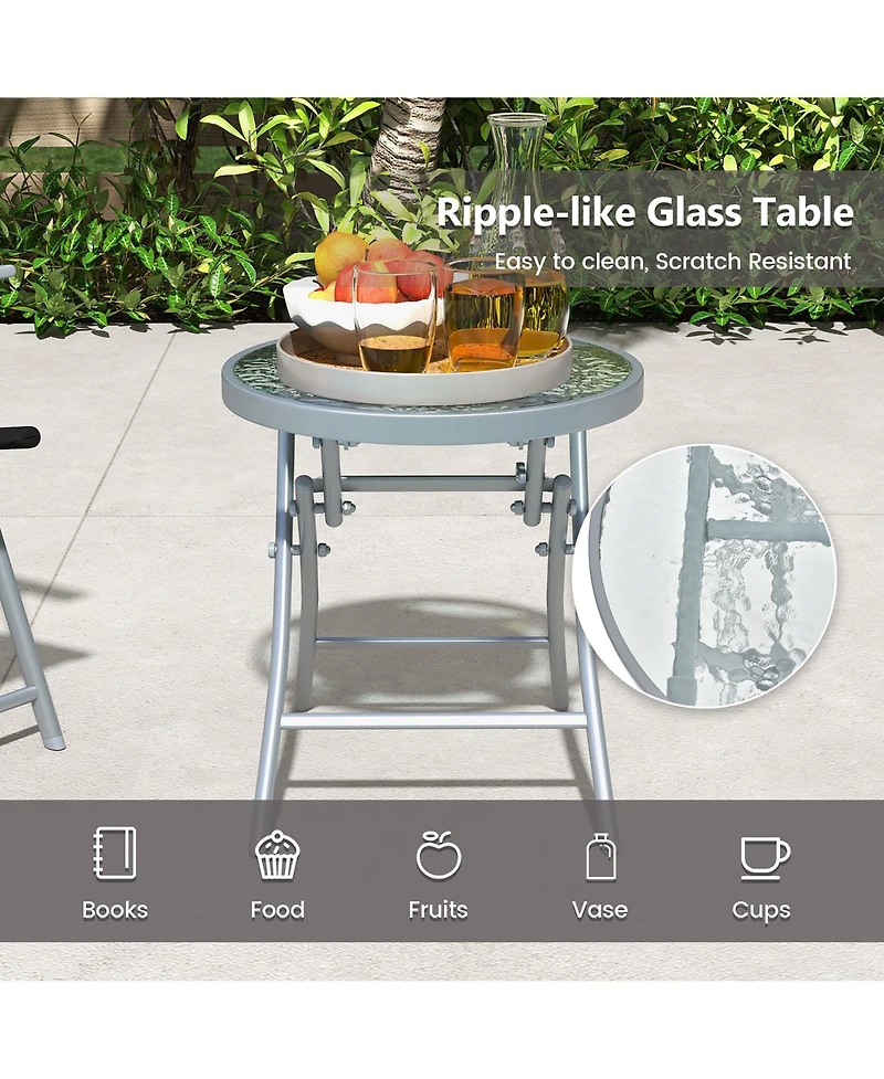 Gymax 3 Piece Patio Folding Chair Set with Coffee Table and Extra-Large Seat Porch Backyard Poolside