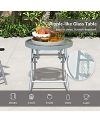 Gymax 3 Piece Patio Folding Chair Set with Coffee Table and Extra-Large Seat Porch Backyard Poolside