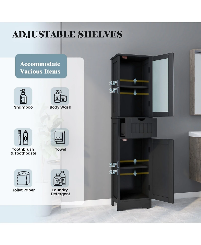 Volenca Tall Floor Storage Cabinet with 2 Doors and 1 Drawer for Bathroom