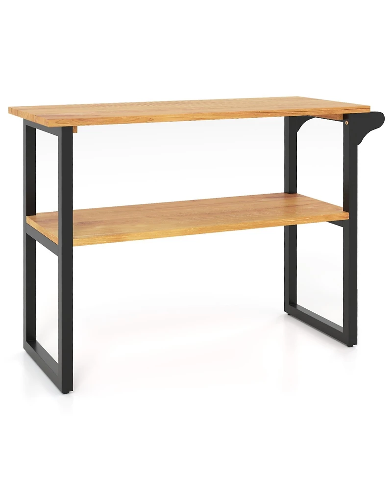 sumyeg 2-Tier Solid Teak Wood Bathroom Shelf with Towel Rack