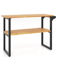 sumyeg 2-Tier Solid Teak Wood Bathroom Shelf with Towel Rack