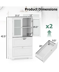 sumyeg Bathroom Floor Storage Cabinet with Drawers and Frosted Glass Doors