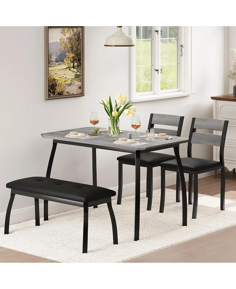 gaomon 4-Piece Farmhouse Dining Set with 2 Chairs and Bench for Small Spaces