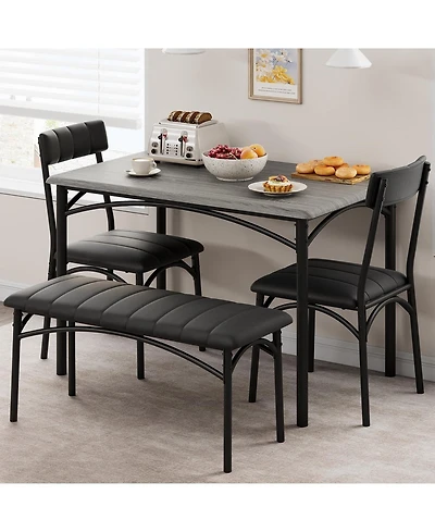 gaomon 4-Piece Wooden Dining Table Set: Rectangular Table, 4 Chairs and Upholstered Bench for Small Spaces