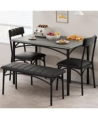gaomon 4-Piece Wooden Dining Table Set: Rectangular Table, 4 Chairs and Upholstered Bench for Small Spaces
