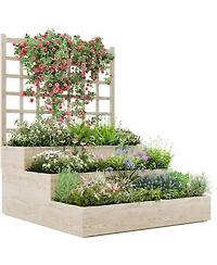 Xo 3-Tier Wooden Raised Garden Bed with Trellis, Vertical Planter Box with Drainage for Vegetables Flowers Herbs Patio