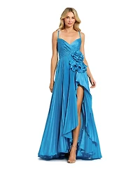 Mac Duggal Women's Pleated Charmeuse Gown with Floral Detail