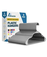 Lifemaster Heavy-duty plastic hangers with non-slip grooves design, hold up to 5 lbs-ideal for clothes, dresses and coats pack of 5
