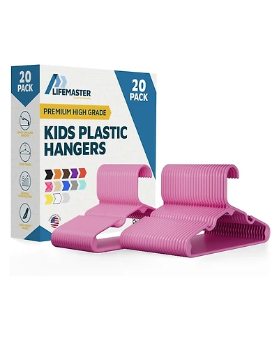 Lifemaster Kids Plastic Hangers, , 11.6", with shoulder notches, space-saving, hold 5 lbs, ideal for baby, toddler & kids clothes, 20-pack.