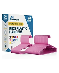 Lifemaster Kids Plastic Hangers, , 11.6", with shoulder notches, space-saving, hold 5 lbs, ideal for baby, toddler & kids clothes, 20-pack.
