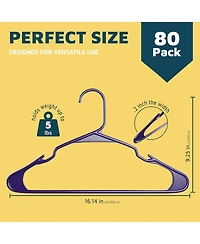 Lifemaster heavy-duty plastic hangers with non-slip grooves, space-saving design, and 5 lb capacity ideal for clothes, dresses. Pack of 80