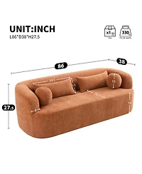 Rainsken 86" Curved Cloud Sofa, Chenille Boneless Couch with Pillows and High-Density Foam, 3-Seater Compressed Sofa for Living Room
